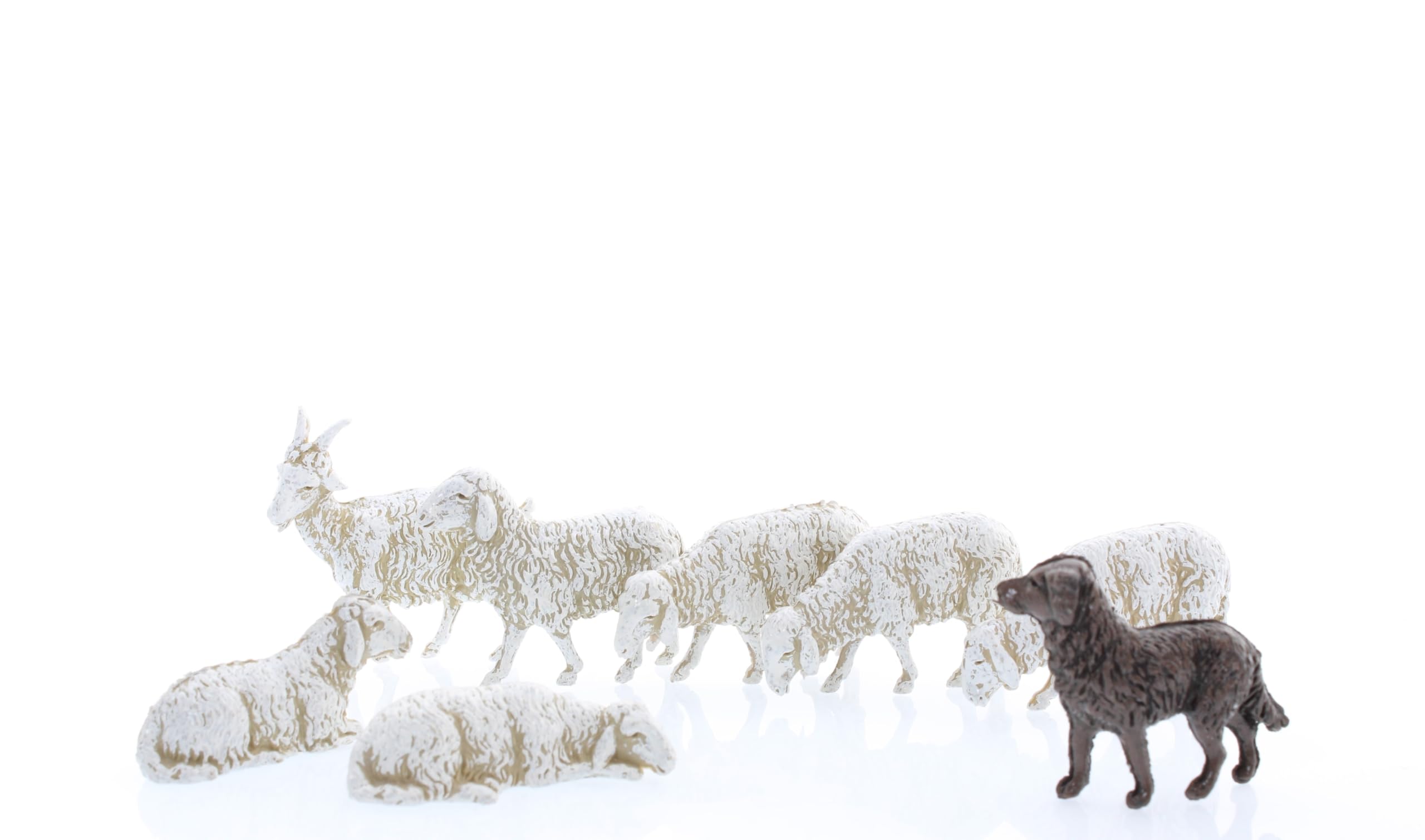 Moranduzzo Cabra, Perro y 6 Ovejas para Belén de 10 Cm Escala 1:20 - Figuras de Belén Indestructibles - Pintura Acabada a Mano, Producto Oficial, Escultor M. Landi