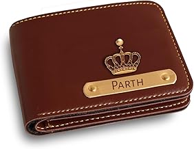 NAVYA ROYAL ART Men's Leather Customised Name with Logo Wallet - Brown