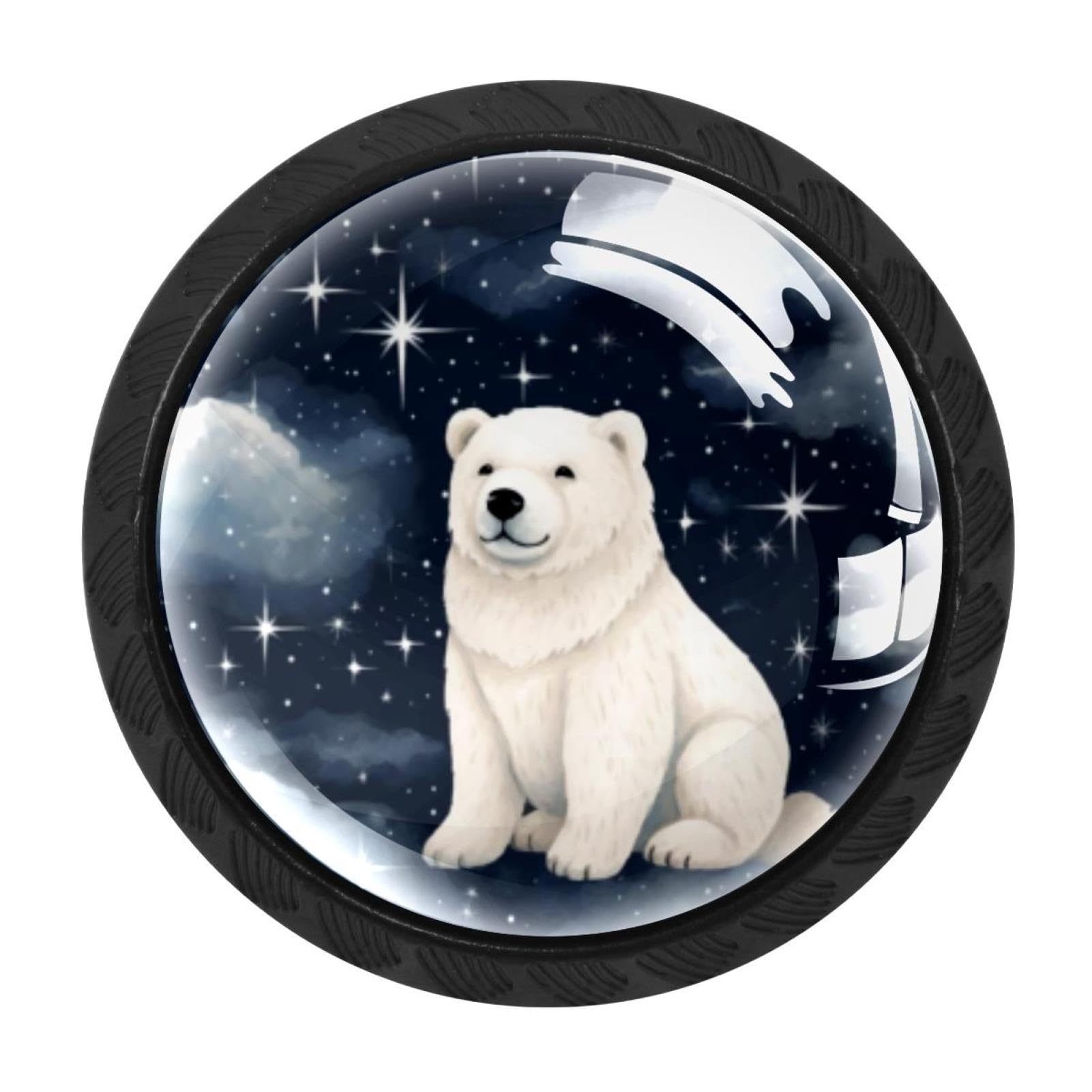 CHENZZZZ 4 Pack Black Starry Polar Bear Drawer Knobs, Cabinet Knobs Round Glass Knobs for Kitchen Cabinet Hardware Bathroom 35MM