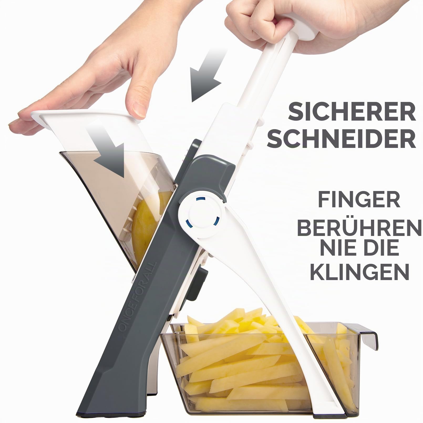 ONCE FOR ALL Gemüseschneider mit Auffangbecken, Gemüsehobel ideal als Pommesschneider & Kartoffelschneider, Zwiebelschneider Gurkenhobel - Würfelschneider, Julienner