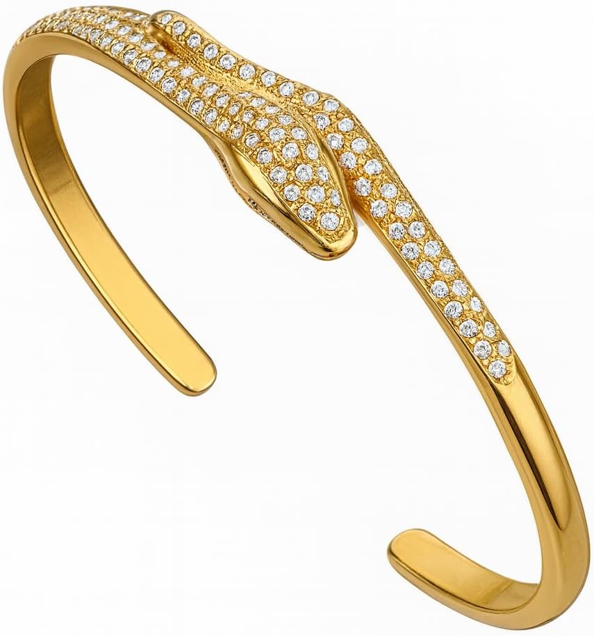 Gold Plated Stainless Steel Snake Bracelets for Women, Hinged & Cuff Style Options, Enamel and CZ Design Fashion Bangles, Trendy Jewelry Gift Collection