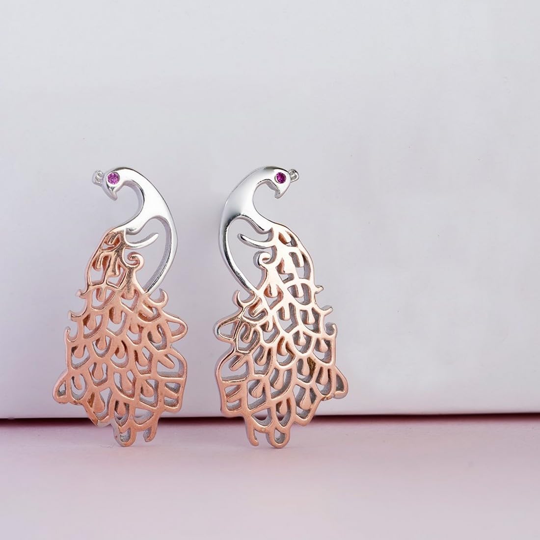 925 Sterling Silver Peacock Earrings, Multicolour Rhodium & Rose Plated