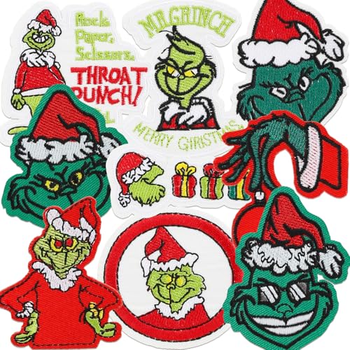 mancyz 9Pcs Green Christmas Iron on Patches Cute Decorative Green Mythical Embroidery Patches for Socks Clothes Hats Jeans Backpacks Etc - Perfect for DIY Enthusiasts