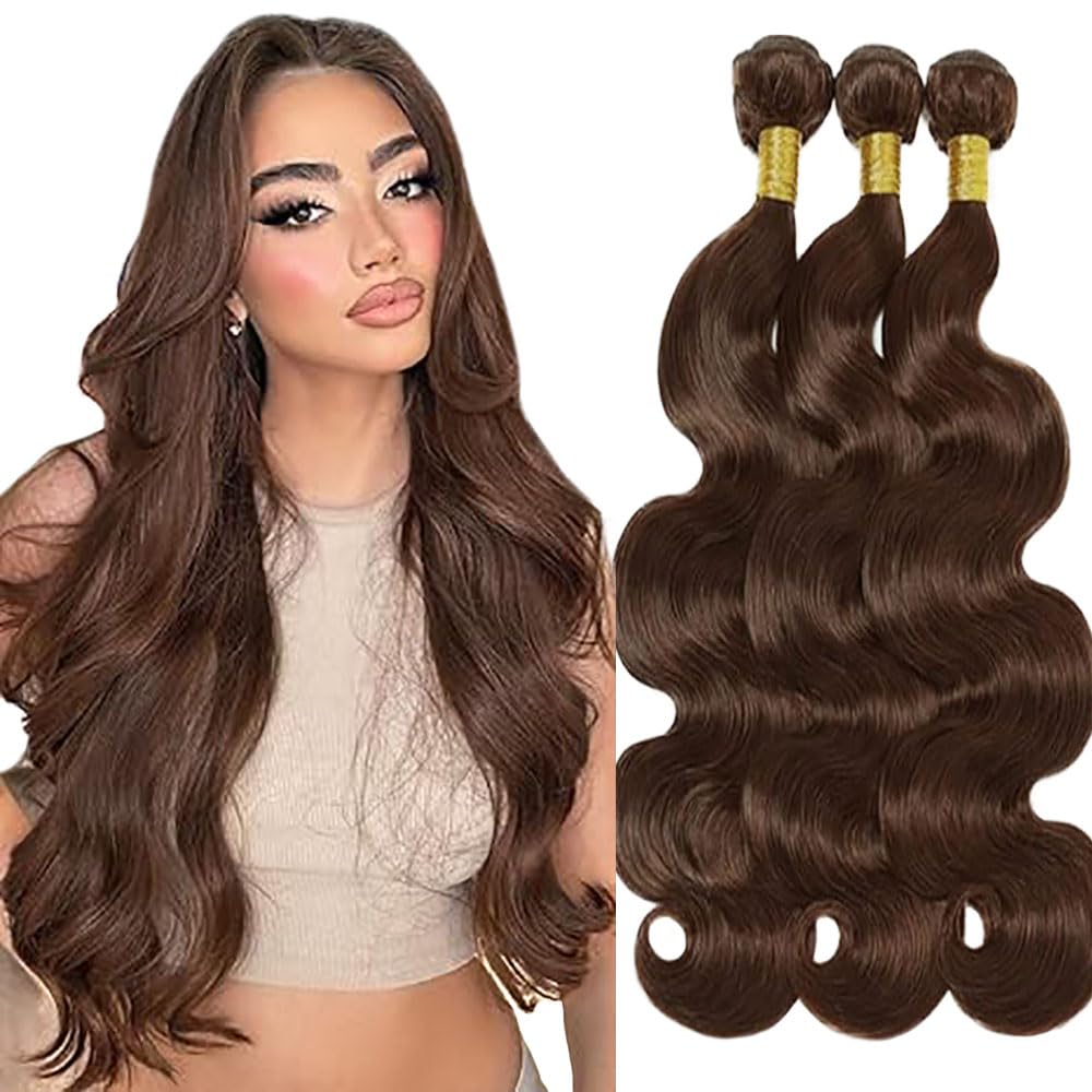 Human Hair Bundles Body Wave Echthaar Tressen Haare Bündel Unprocessed Remy echt Menschliche Weave Extensions Double Weft Color #4 Chocolate Brown 28 30 32 Zoll