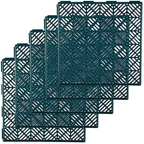 WINSOME Garden Path Tiles Plastic Decking Interlocking Patio Paving Slabs - Waterproof, Anti Slip Outdoor Slab - Pack of 5 (Green)