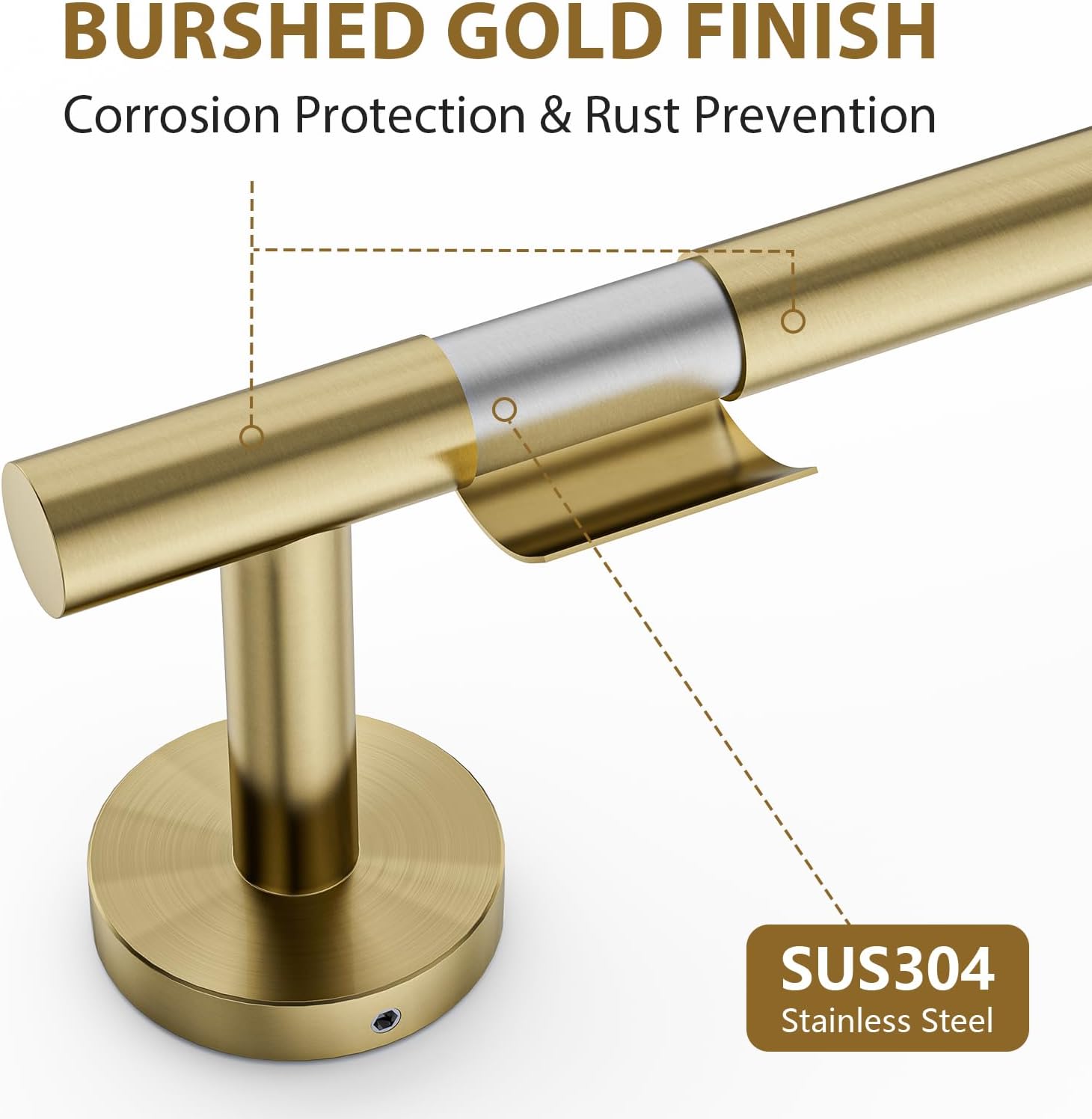 Luxbaro Brushed Gold Towel Bar 24 Inch (Total Length 26-Inch), Thicken Towel Rack for Bathroom Wall, SUS304 Stainless Steel Towel Rod, Modern Home Decor