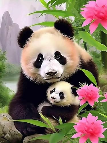 Bimkole Kits de pintura de diamantes 5D Panda, taladro completo de animales de flores, juego de bordado de diamantes de imitación de pintura con