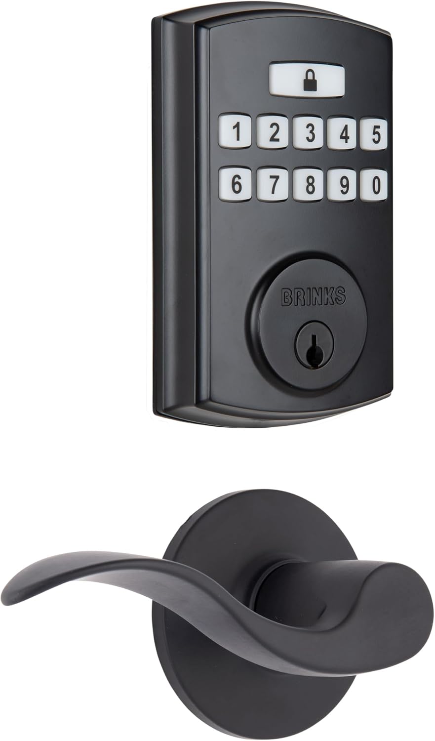 BRINKS Keyless Entry Door Deadbolt, High-Security Keypad Door Lock, 50 User Codes, Auto Locking Feature (Deadbolt & Passage Lever, Matte Black)