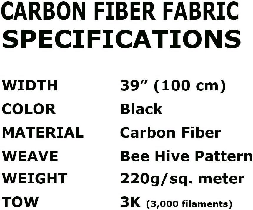 in x 10 FT - Bee Hive - Carbon Fiber FABRIC-2x2 Twill WEAVE-3K - 220g - Black Matrix Weave