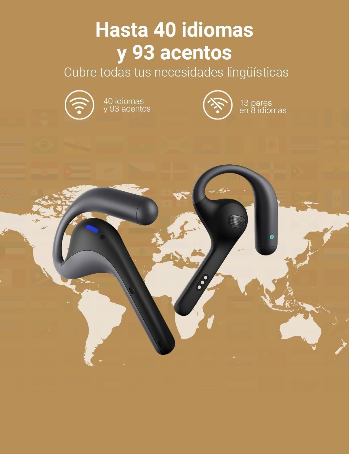 Timekettle W4 Pro Al Auriculares Intérpretes, Traducción Simultánea Bidireccional, Dispositivo Traductor que Soporta 40 Idiomas, auriculares traductor en tiempo real para Vídeos y Llamadas Telefónicas