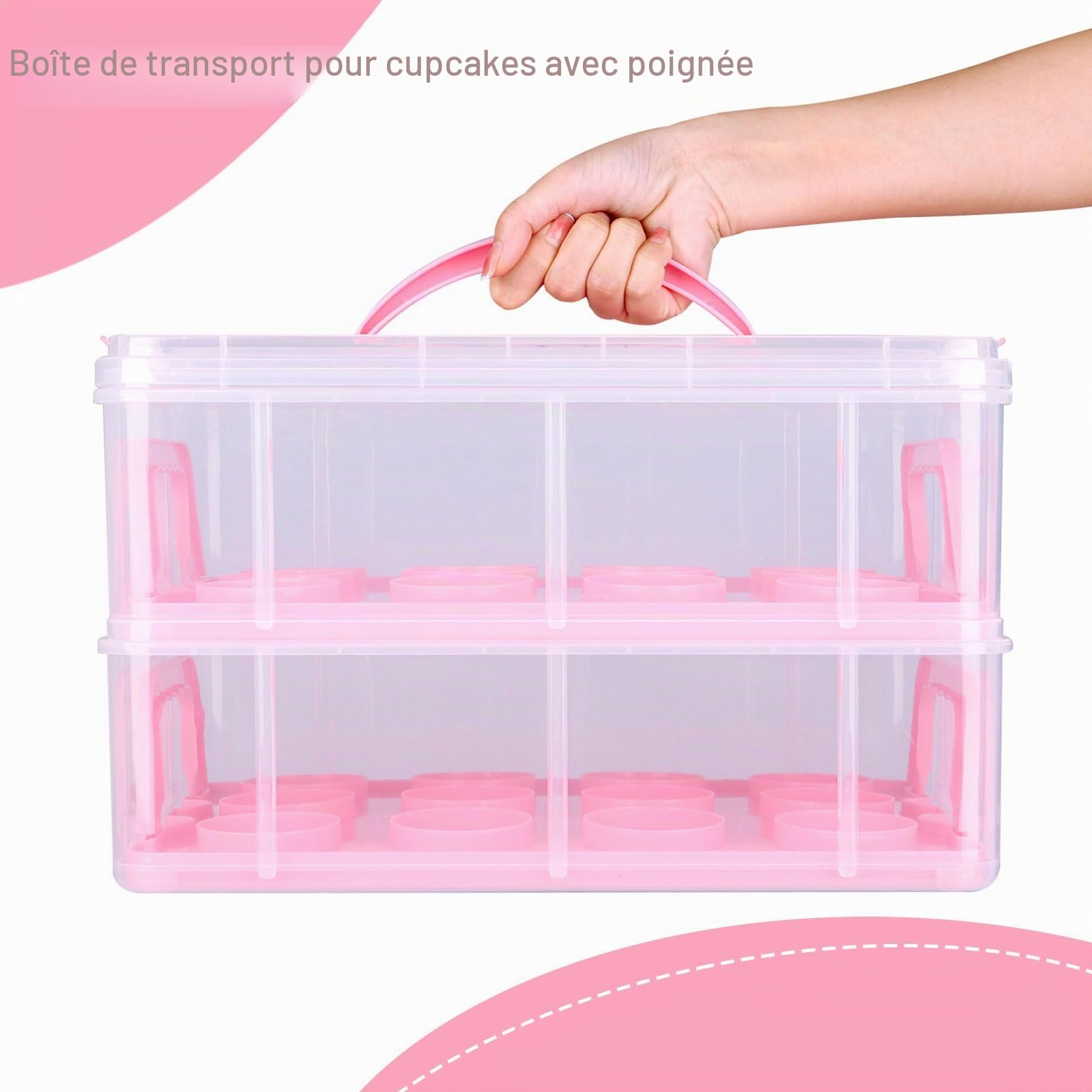 Boîte de transport rectangulaire pour gâteau, 36 x 26 x 23 cm - Boîte à cupcakes, boîte de transport pour muffins, contenant rectangulaire pour 24 muffins, cupcakes