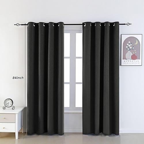 Miniatura 7 de Cortinas opacas 100% de lino negro para dormitorio, cortinas opacas para sala de estar, cortinas de oscurecimiento de habitación de doble capa de 84