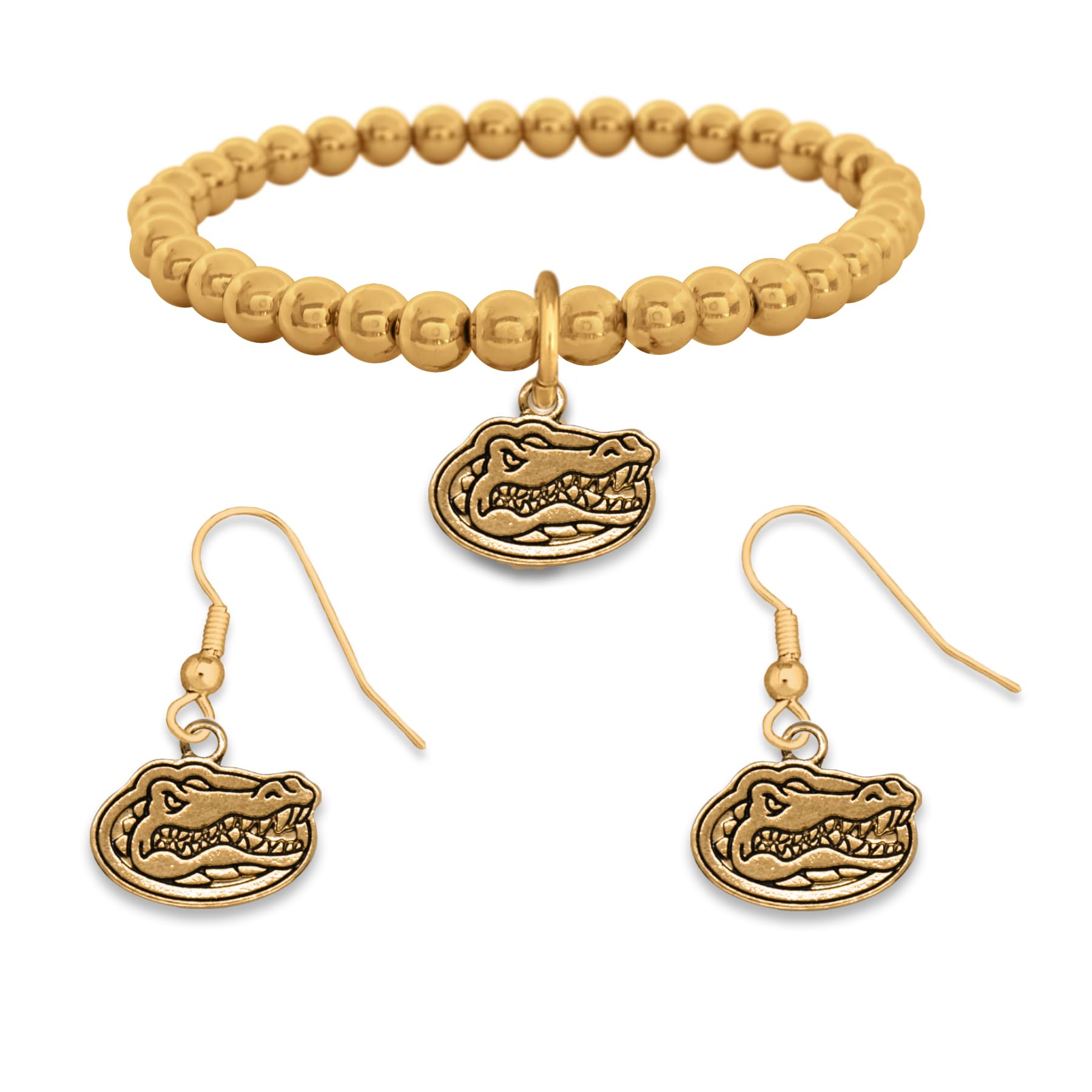 Jenkins Enterprises Florida Gators Jewelry Set – Gold Tone Bracelet & Earrings – Lightweight Team Logo Jewelry – Official NCAA Licensed Florida Gift Set for Women & Fans