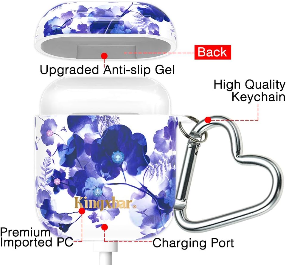 AirPods Case Sparkle Crystal from Austria 5 in 1 Covers for Apple AirPods 2 & 1,Hard PC Protective Orchid Floral Case for Girl and Women with Keychain/Strap/Earhooks/Watch Band Holder by KINGXBAR
