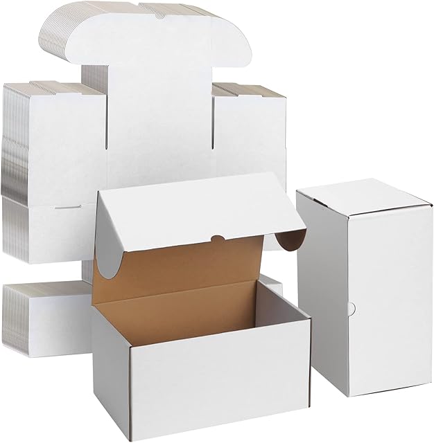 EYMPEU 20 Cardboard Boxes 10X7X5 Inch (25.4X17.8X12.7cm) White Shipping Box, Kraft Corrugated Small Mailing Boxes