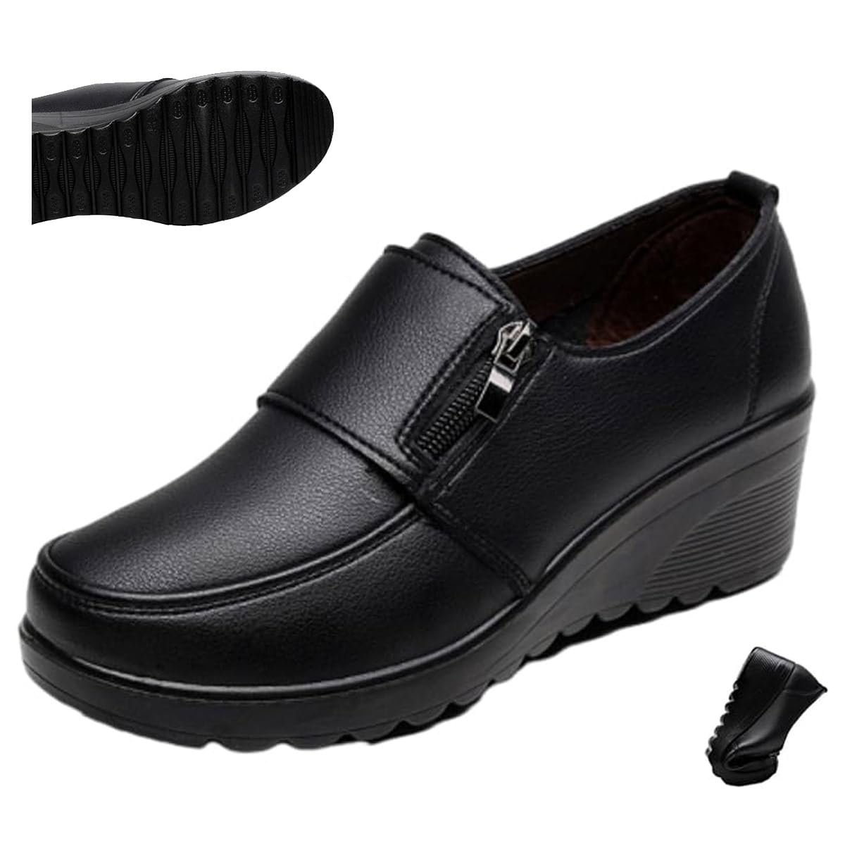 Zapatos ortopédicos de piel para mujer, mocasines de cuña sin cordones