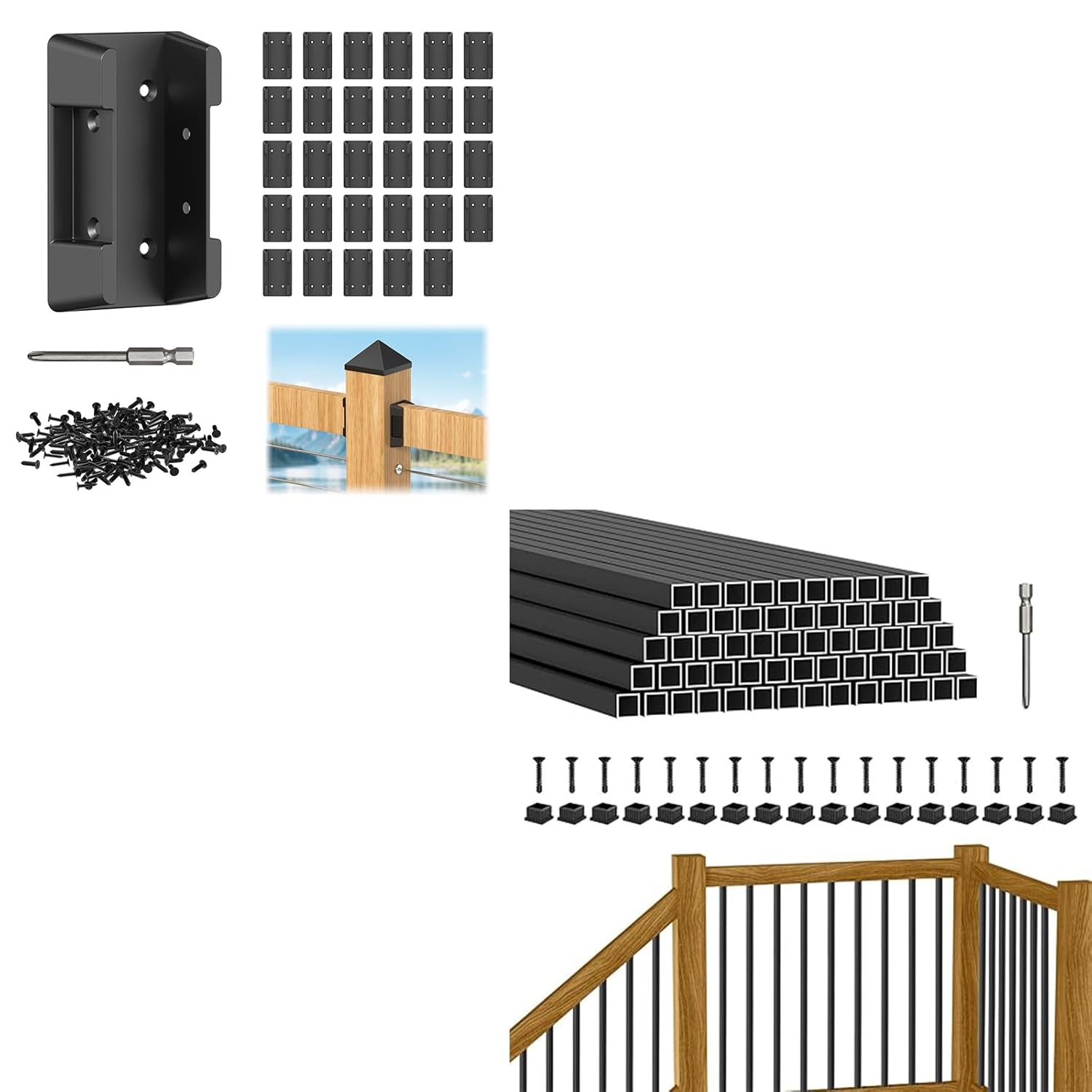 BLIKA 60 Pack 32" Square Aluminum Deck Balusters and 30Pcs Deck Railing Brackets Connectors