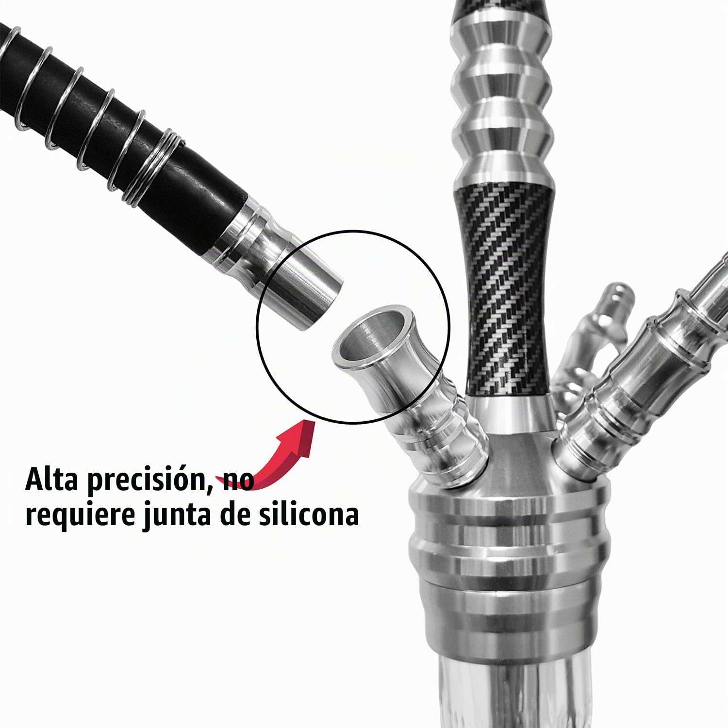 RMAN Cachimba Shisha 66 cm Grande Completa, Plata | Con 3 Manguera de Silicona, Aluminio, Accesorios Premium, Incluye Boquillas y Cazoleta de Cristal
