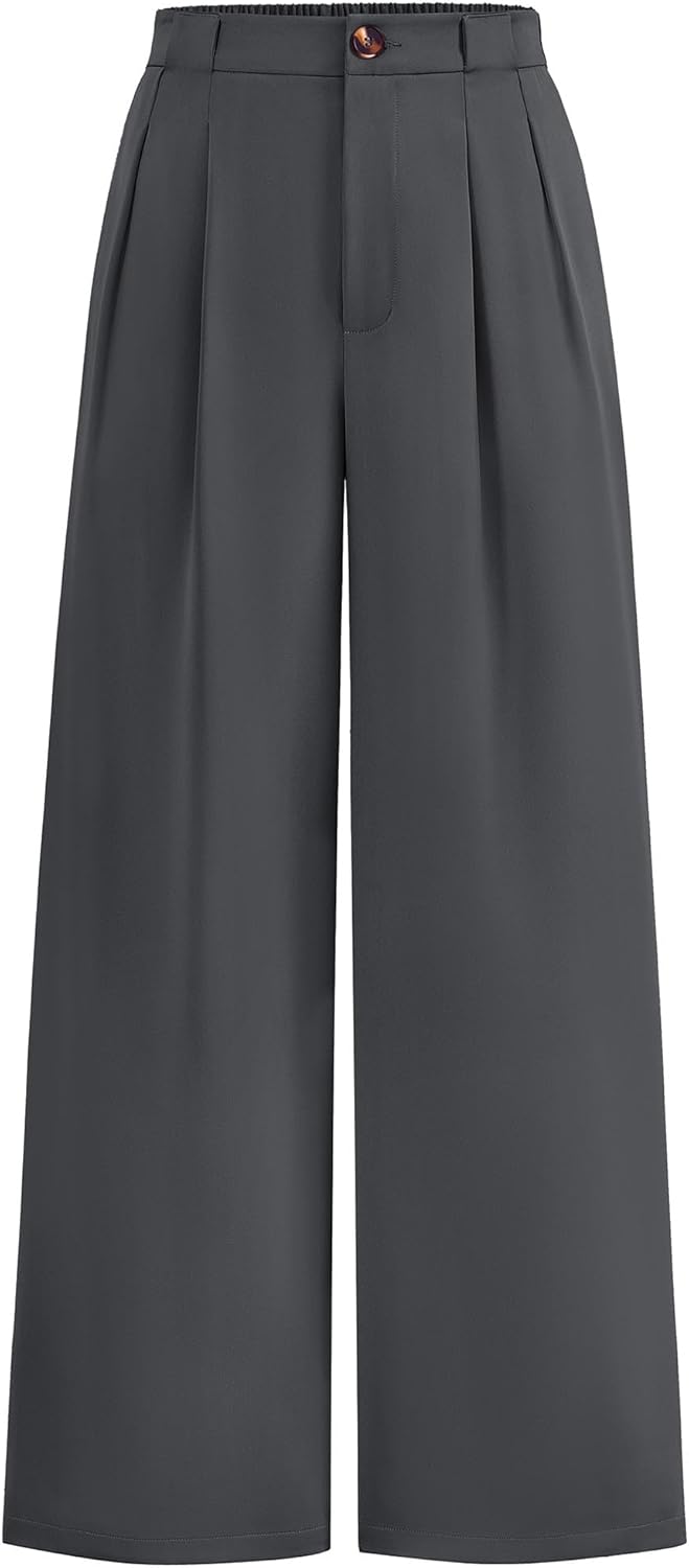 KIRUNDO Wide Leg Dress Pants for Women High Waisted Office Work Trousers Business Casual Slacks Button Flowy Palazzo Pant