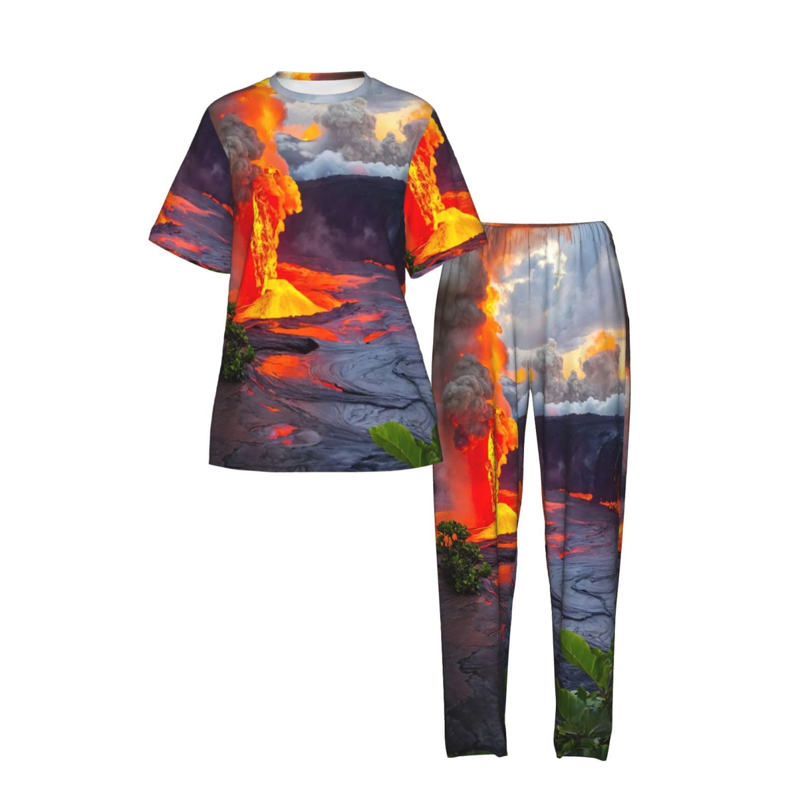 Kilauea Volcanos Print damska piżama z krótkim rękawem zestaw bielizna nocna letnia miękka wygodna domowa bielizna nocna