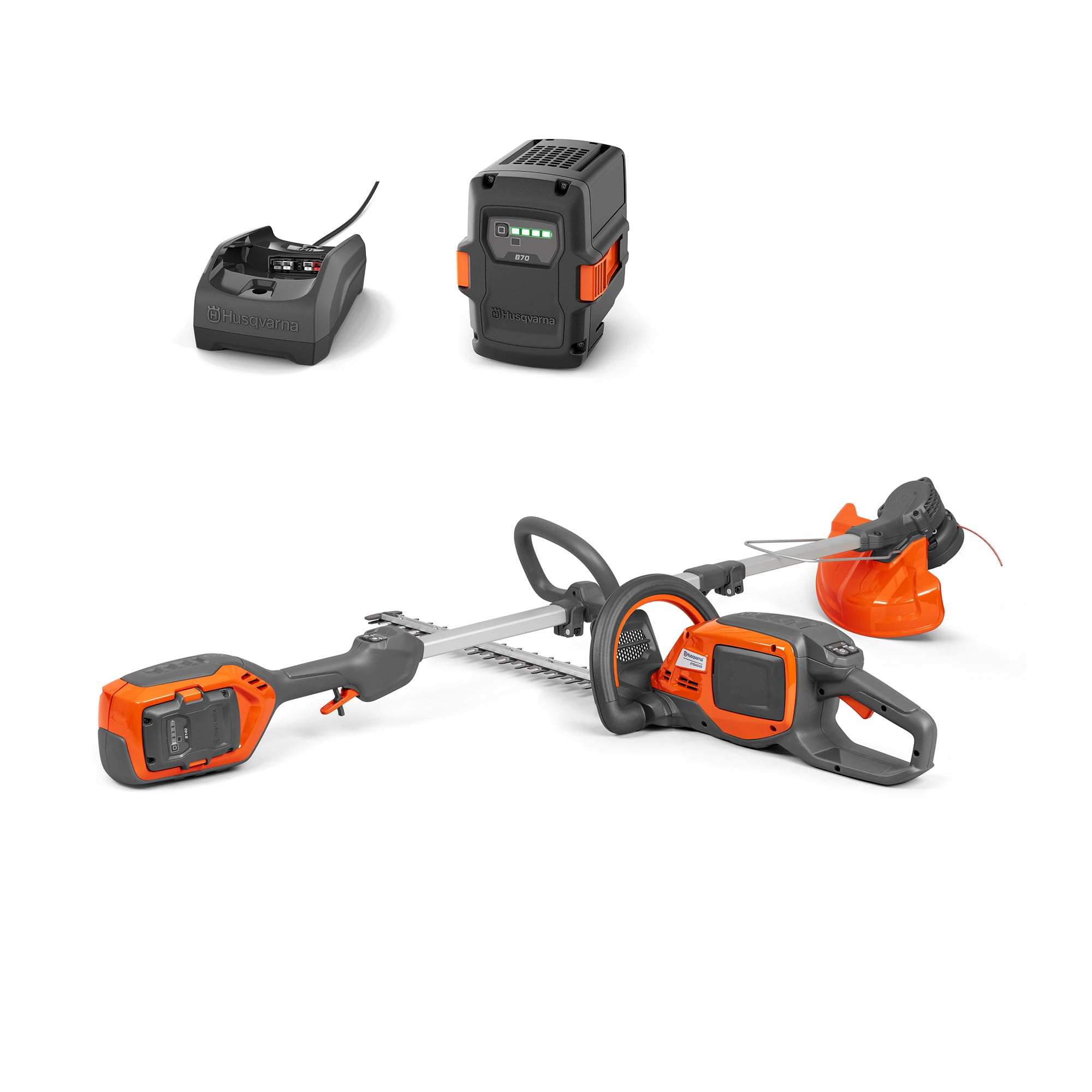 Husqvarna 215iL Rasentrimmer & 215iHD45 Heckenschere | inkl. 40-B70 Akku & 40-C80 Ladegerät. Praktisches Set mit Heckenschere, Grastrimmer, Akku & Ladegerät