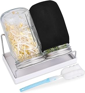 Sprouting Jar Kit 1000ml Sprouting Seed Jar Kit with 2 Wide Mouth Mason Jars, Durable Bean Sprout Growing Kit Stand, Shade Cloth and Tray for Sprouting Seed Broccoli Beans