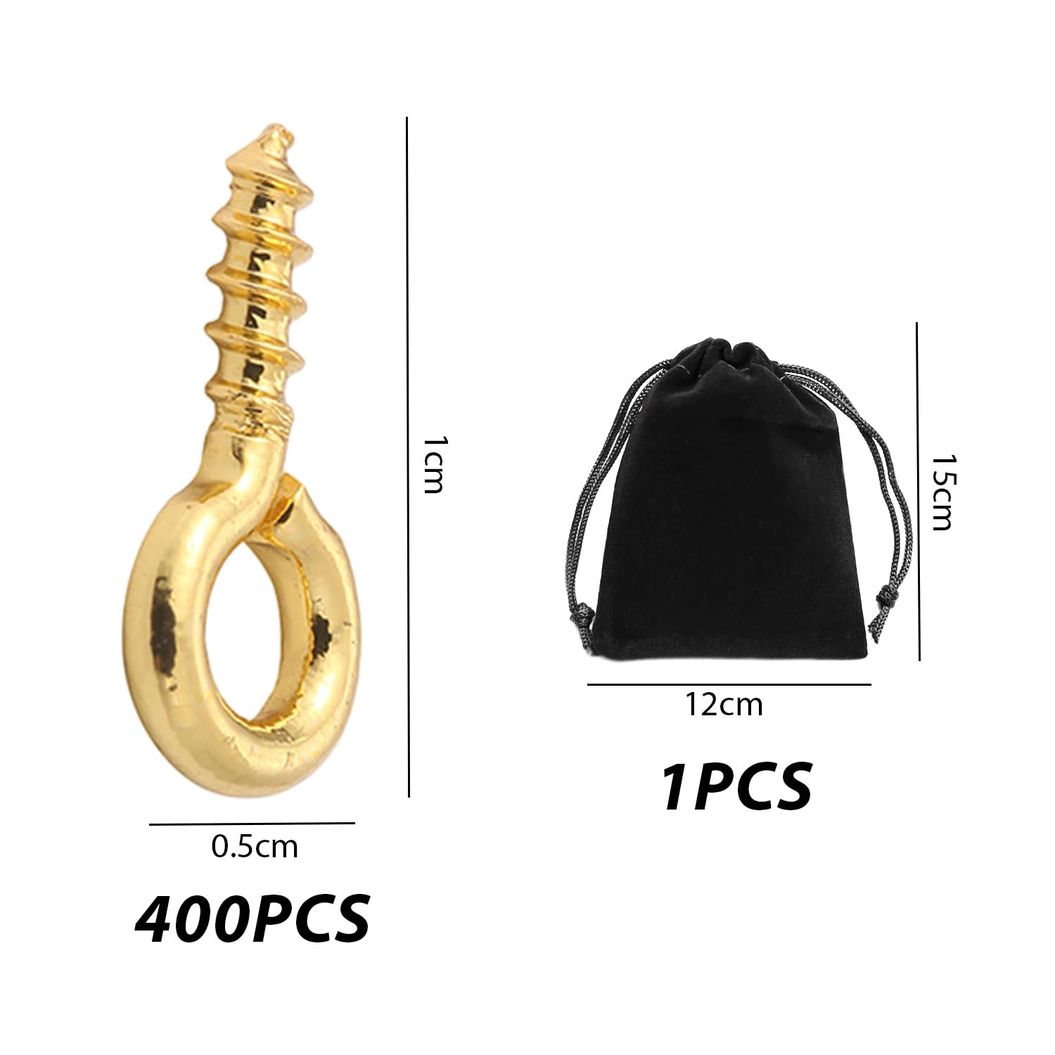 400 piccoli ganci a vite dorati, con 1 custodia nera, viti lunghe in acciaio inox, mini ganci dorati da stringere (5 x 10 mm).