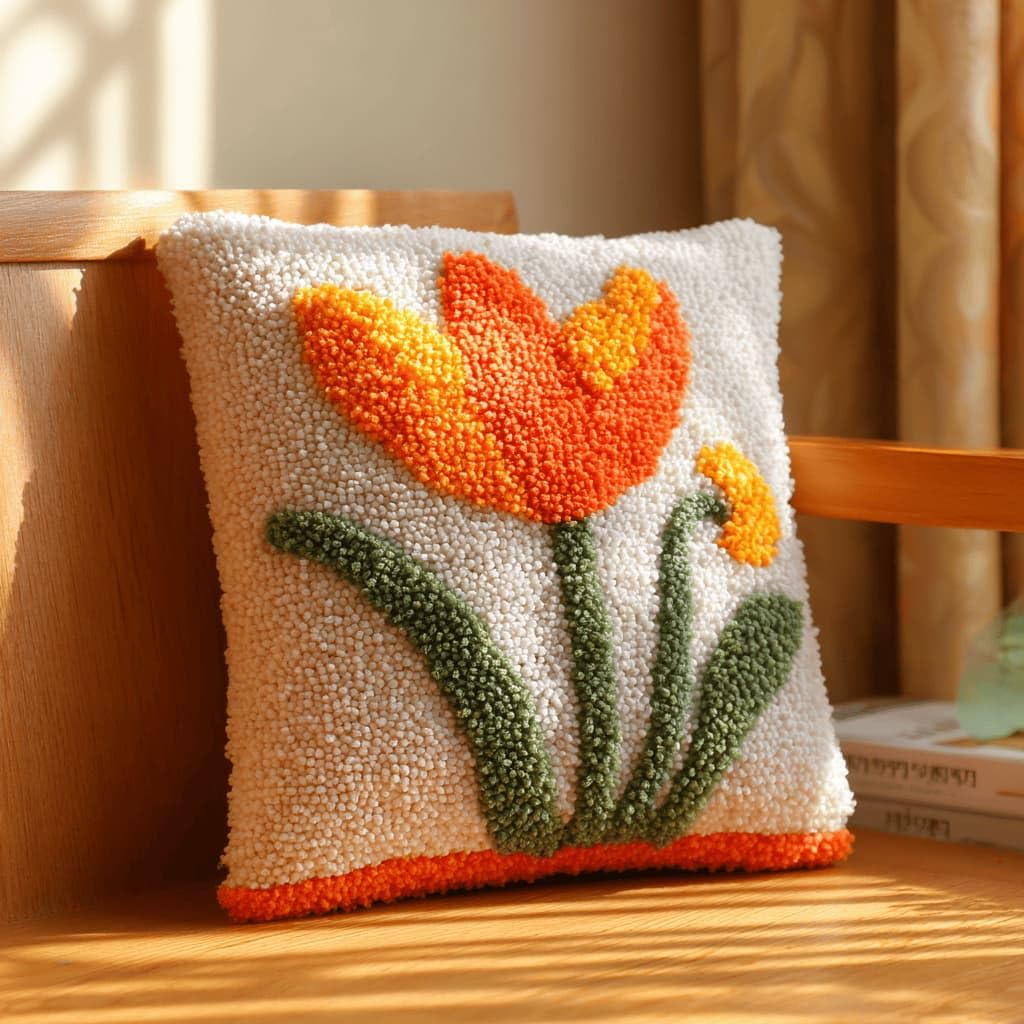 Kitquiver Latch Hook Cushion Kit,Lily DIY Throw Pillow Cover 43X43Cm