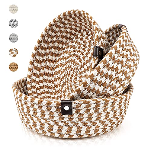 ABenkle 3 Pack Small Woven Baskets, Empty Shallow Storage Baskets, Cotton Rope Baskets Decorative Hampers, Montessori Baskets Storage Bins for Toys, Spa, Socks, Nursery, Kids Room