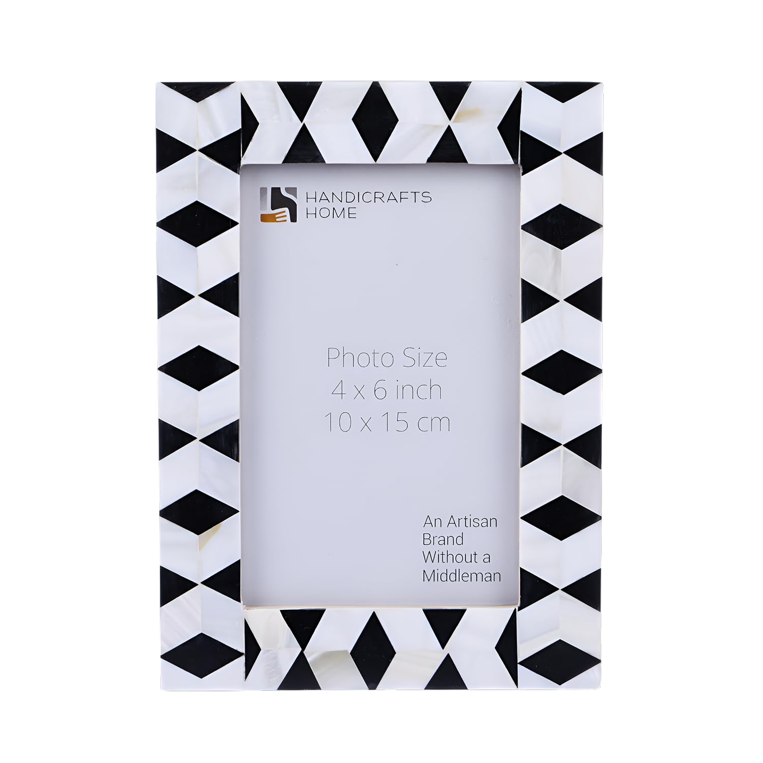 Handicrafts Home 4x6 Mother of Pearl & Resin Inlay Black White Picture Frame – Handmade Artic Moss Photo Frame for Housewarming & Birthday Gift– Elegant Wall & Tabletop Display for Office, Home Decor