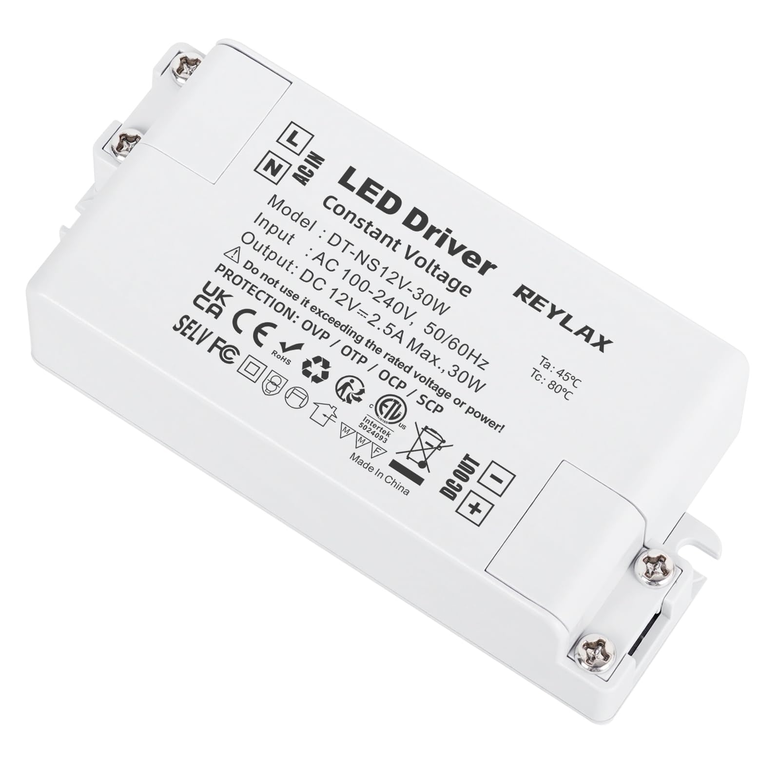 REYLAX LED Transformator 12V 30W, LED Treiber, Elektronischer Trafo, 2500mA 230V Auf 12V DC Schalt Niedervolttrafo, Konstantspannungs Netzteil für Led Lampen Nicht Dimmbar - 94x43x23mm