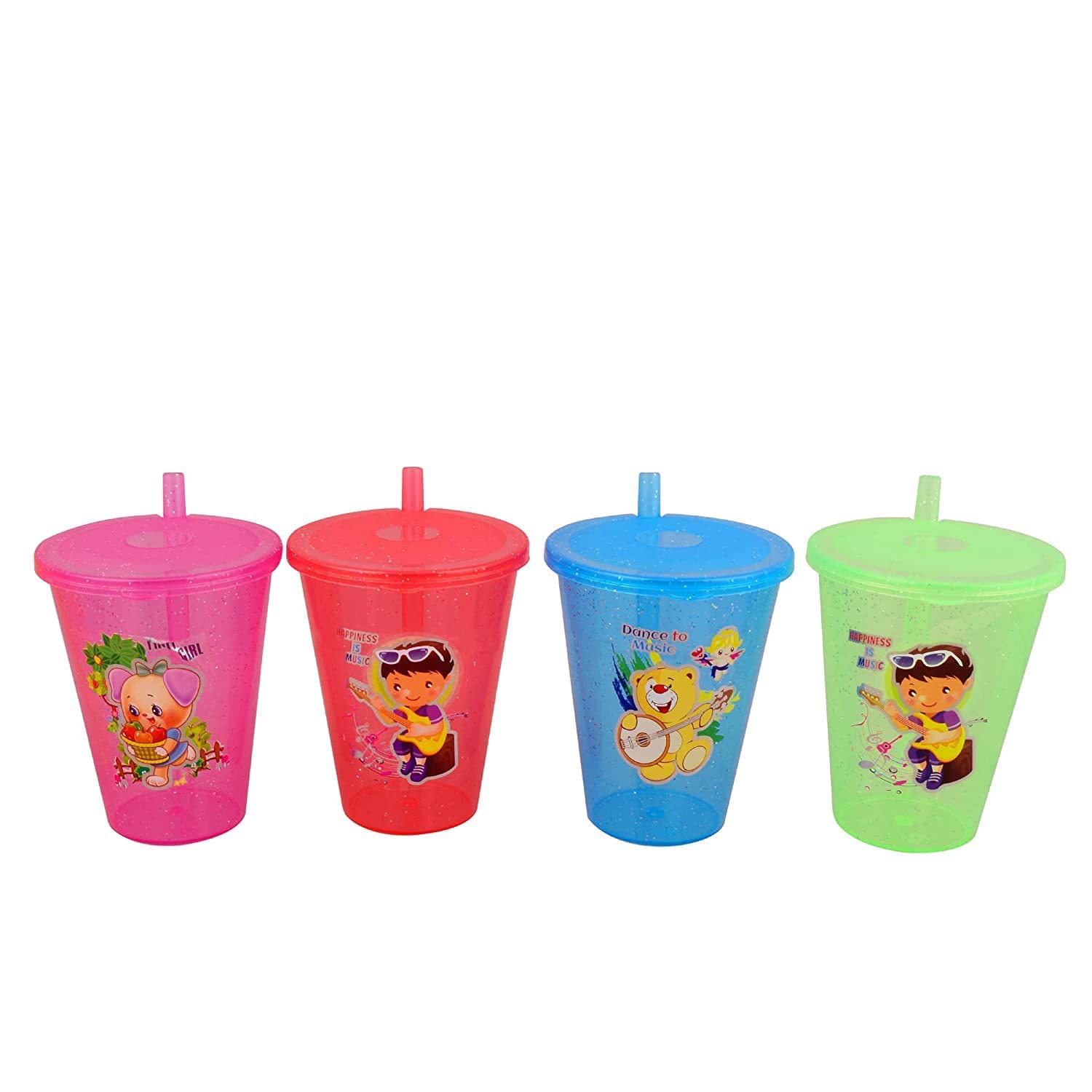 FASHRAMP Plastic 200ml Frosty Sipper Glass or Tumbler with Straw and Lid for Juice, Water, or Soft Drinks Boys and Girls (Multicolor) (Pack of 4)-picture-31