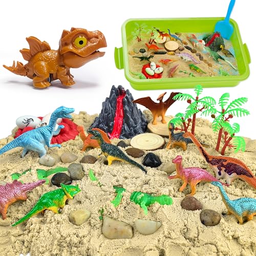 Carolart Dinosaur Sensory Bin Sand Kit with Glow Dinosaurs & Sand
