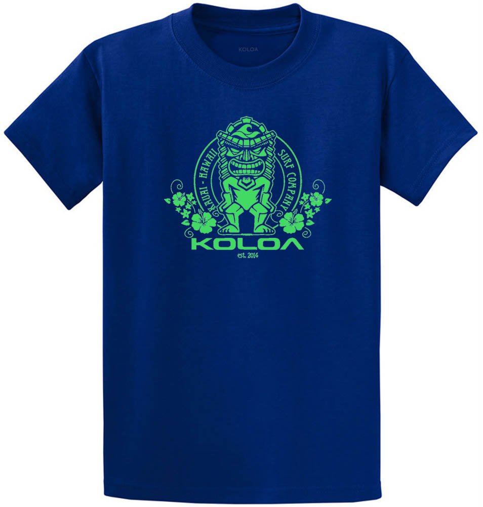 Koloa Surf Youth Tiki Flowers Logo Heavyweight Tee-S-DeepMarine/Green