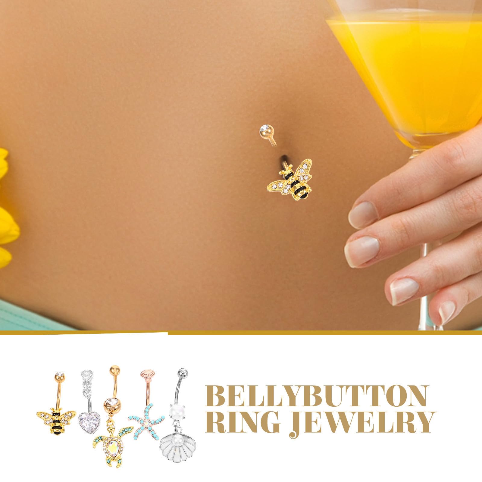 Abaodam 20 Pezzi Piercing Ombelico in Lega con Pietre Brillanti, Design Elegante e Superficie Liscia Lucidata, Resistente alla Ruggine allo Sbiadimento, per Ragazze e Donne alla Moda