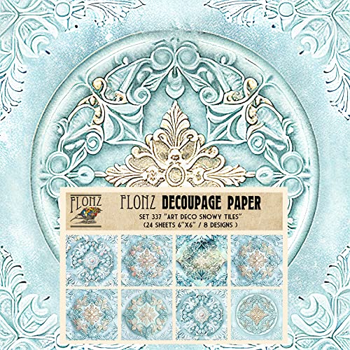 Decoupage Paper Pack (24 Sheets 6"X6") Art Deco Snowy Tiles # Vintage Styled Pattern Paper For Decoupage, Craft And Scrapbooking #TOP22