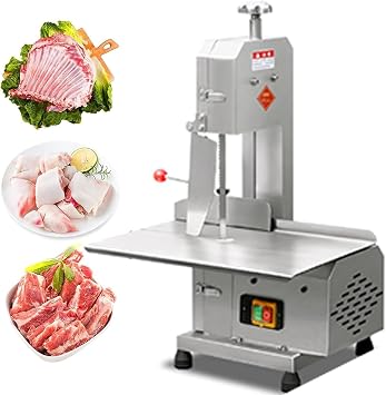 Meat Cutting Bandsaw Machine - 750W Electric Bone Saw 47 x 32.5CM Commercial Meat Cutter, 0-13CM Cutting Thickness 6 Saw Blades F Rozen Meat Cutter for Ribs