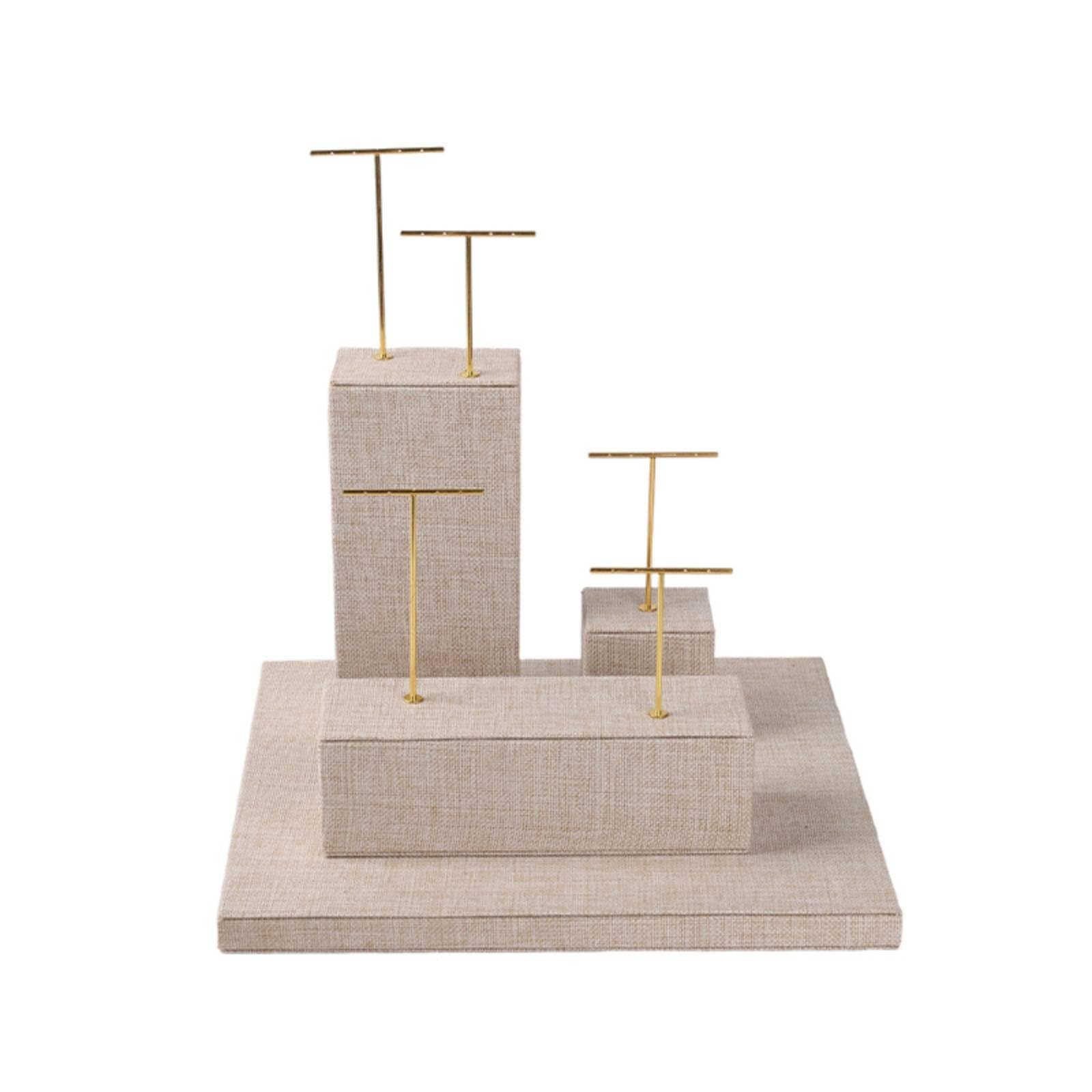 Harilla Expositor de Joyería Soporte Organizador Exhibidor Mostrador con Estructura Minimalista en Madera Flannel y Metal Adecuado para Boutiques Mostradores Salas de Exposición Ferias