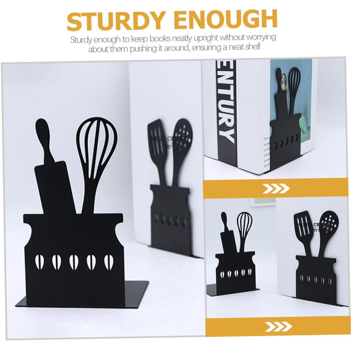 UKCOCO Sujetalibros de Metal Negro Acabado Pulido y Resistente, Pack de 2 Piezas Adecuado para Oficina y Sala de Estudio, Soporte Sólido para Libros y Revistas