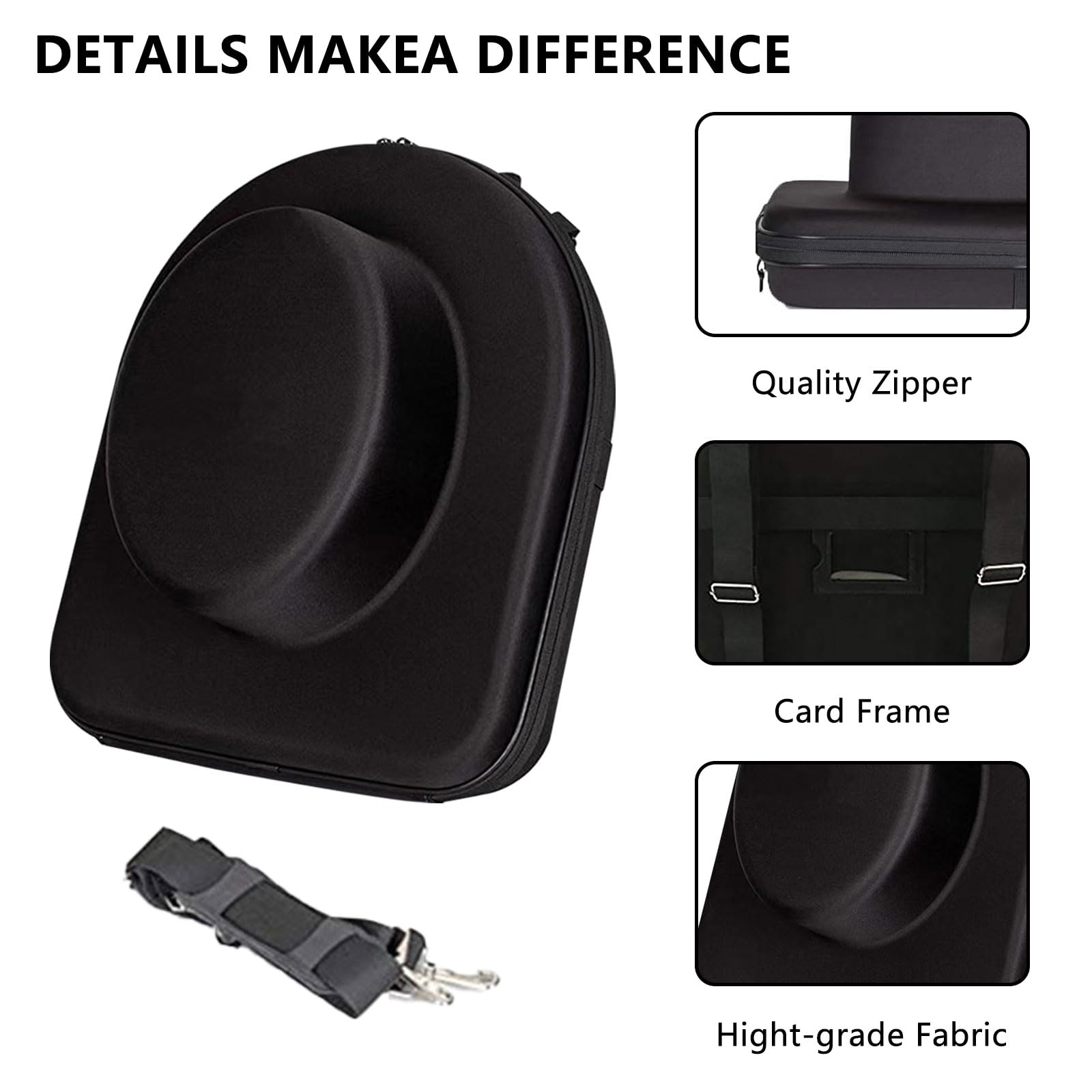 Qivine Étui Rigide pour Chapeaux de Voyage, Étui à Chapeau avec Bandoulière Régable et Poignée de Transport, Sac de Transport pour Casquettes Anti-déformation, pour Domicile et Voyage, Noir
