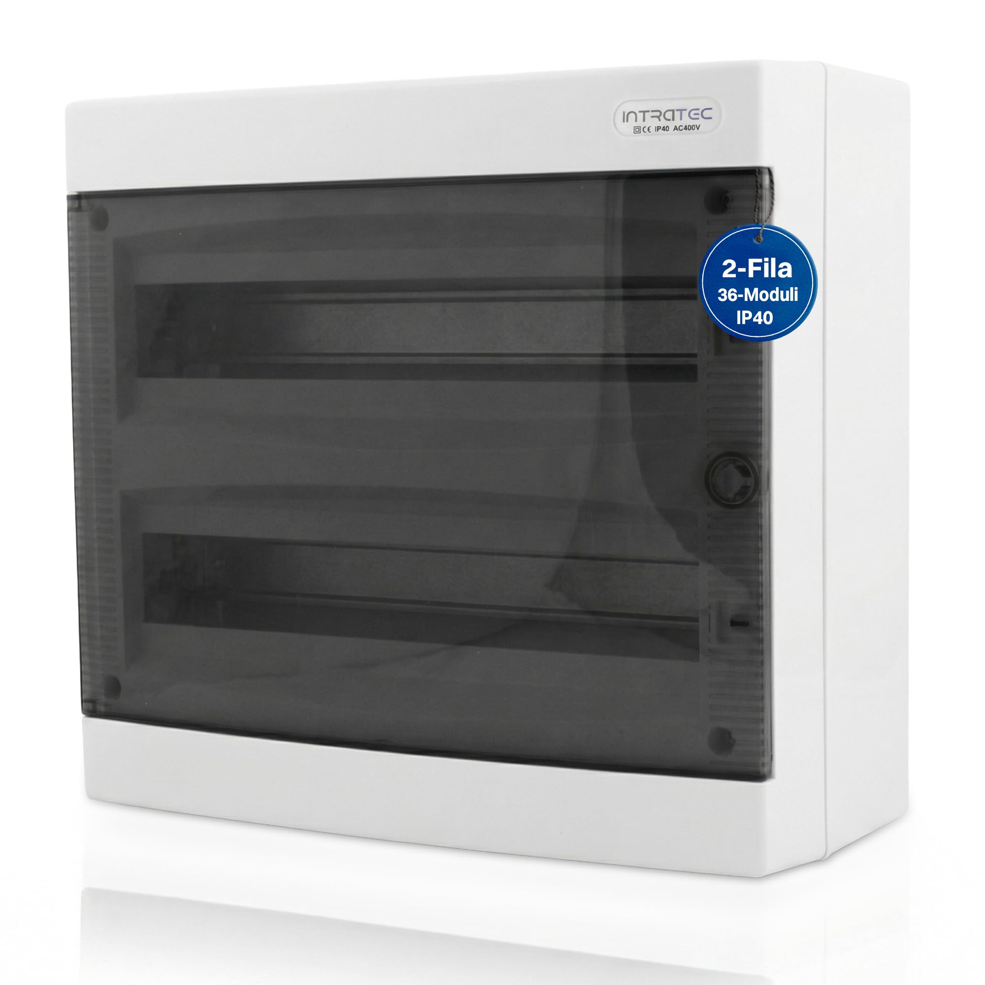 Intratec Centralino da Incasso Esterno 2 Fila – IP40 Quadro Elettrico per 36 Moduli con Porta Bianca per Facile Installazione in Casa e in Ambienti Professionali – 361 x 396 x 112 mm