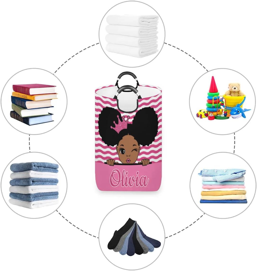 Personalized Laundry Basket with Handles, Custom Laundry Hamper with Name for Bathroom, Dirty Clothes Storage Basket Gifts for Men Women Boys Girls - Princess Girl