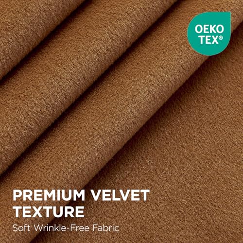 Image of Joydeco Golden Brown 100% Blackout Curtains 96 Inches Long 2 Panels Set, Black Out Curtain for Bedroom Living Room, Heavy Luxury Thermal Insulated Velvet Curtains Rod Pocket Back Tab, 52W x 96L