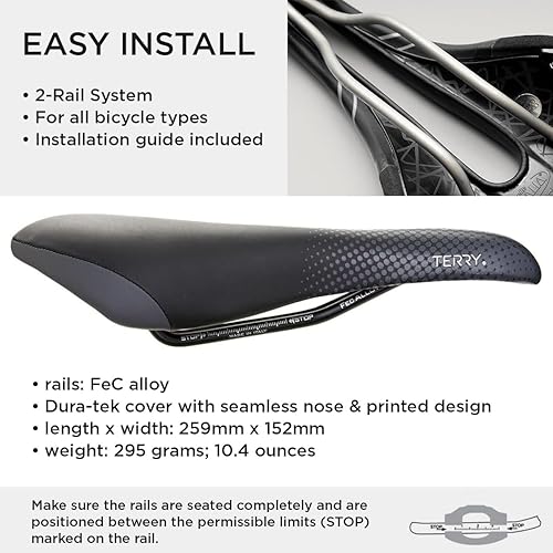 Miniatura 4 de Terry Falcon X Sillín de bicicleta - Asiento de bicicleta para mujer - Flexible y cómodo - Cubierta Dura-Tek negra, perfil bajo