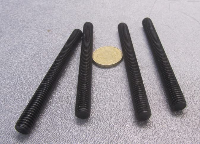 Black Oxide Grade B7 Steel Fully Threaded Round Rod, 3/8"-16 Diameter x 4.00" Length, 4 Pcs.