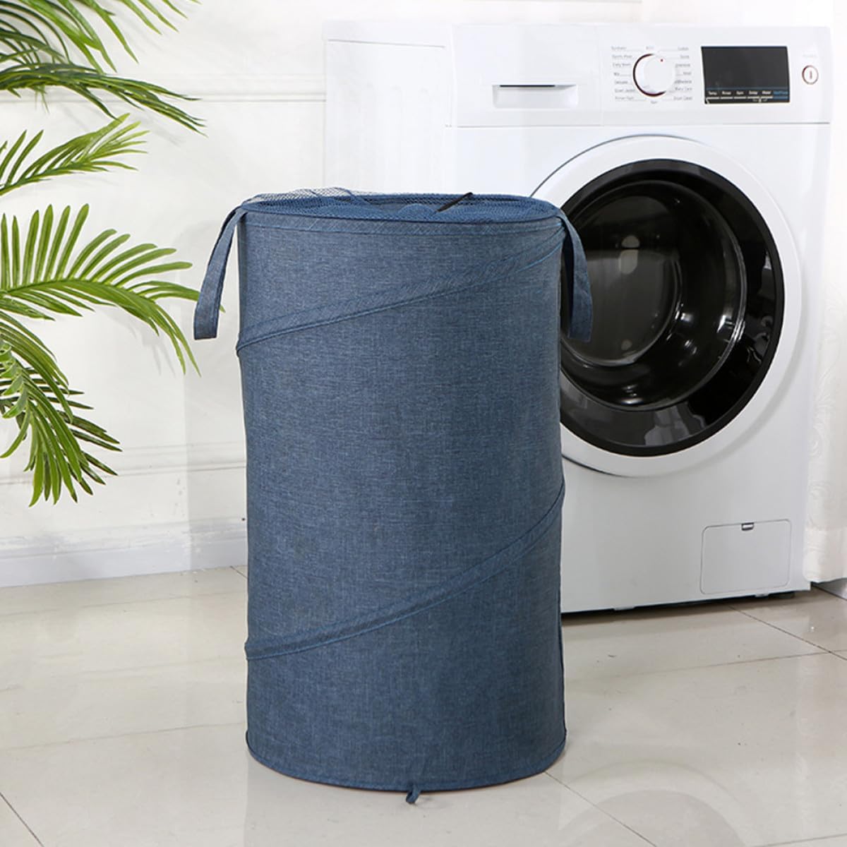 Mipcase Rolling Laundry Basket Large Oxford Cloth Foldable Laundry Hamper with Wheels 38x68cm for Home and Bathroom Storage