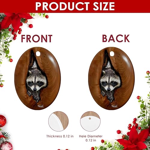 Miniatura 5 de Adorno ovalado de cerámica de mapache en nido, regalo para amantes del mapache, adorno colgante de mapache, regalos de recuerdo para abuelos,