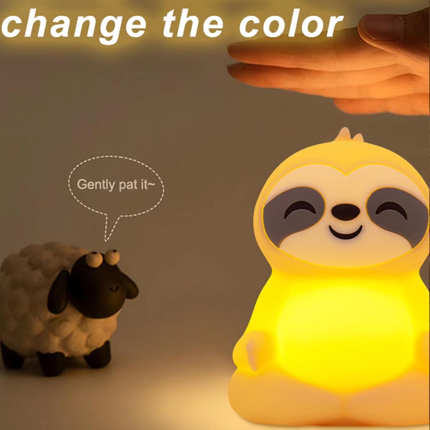Sloth Night Light with Color Change - Warm Light Touch Control Bedside Lamp, Squishy Soft Silicone Calming Nightlight, Nursery, Gift Idea