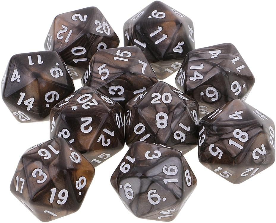 LoveinDIY 10pcs 20 Sided D20 Polyhedral for and Game, Coffee Gray