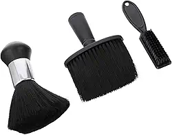 Kit 3 Peças Escova de Limpeza de Cabelo e Coletor de Poeira do Pescoço para Cabeleireiro e Barbeiro | Escova Espanadora Profissional para Salão de Beleza e Corte de Cabelo